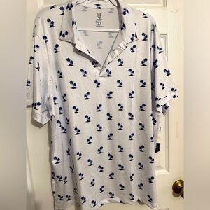 Caddy Cart Polo Shirt Mens XL White w/palm trees Golf Performance Stretch UPF 50